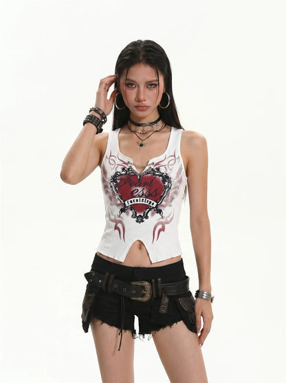 'LinkTheory' Vintage Graphic Chain Strap Cami Top