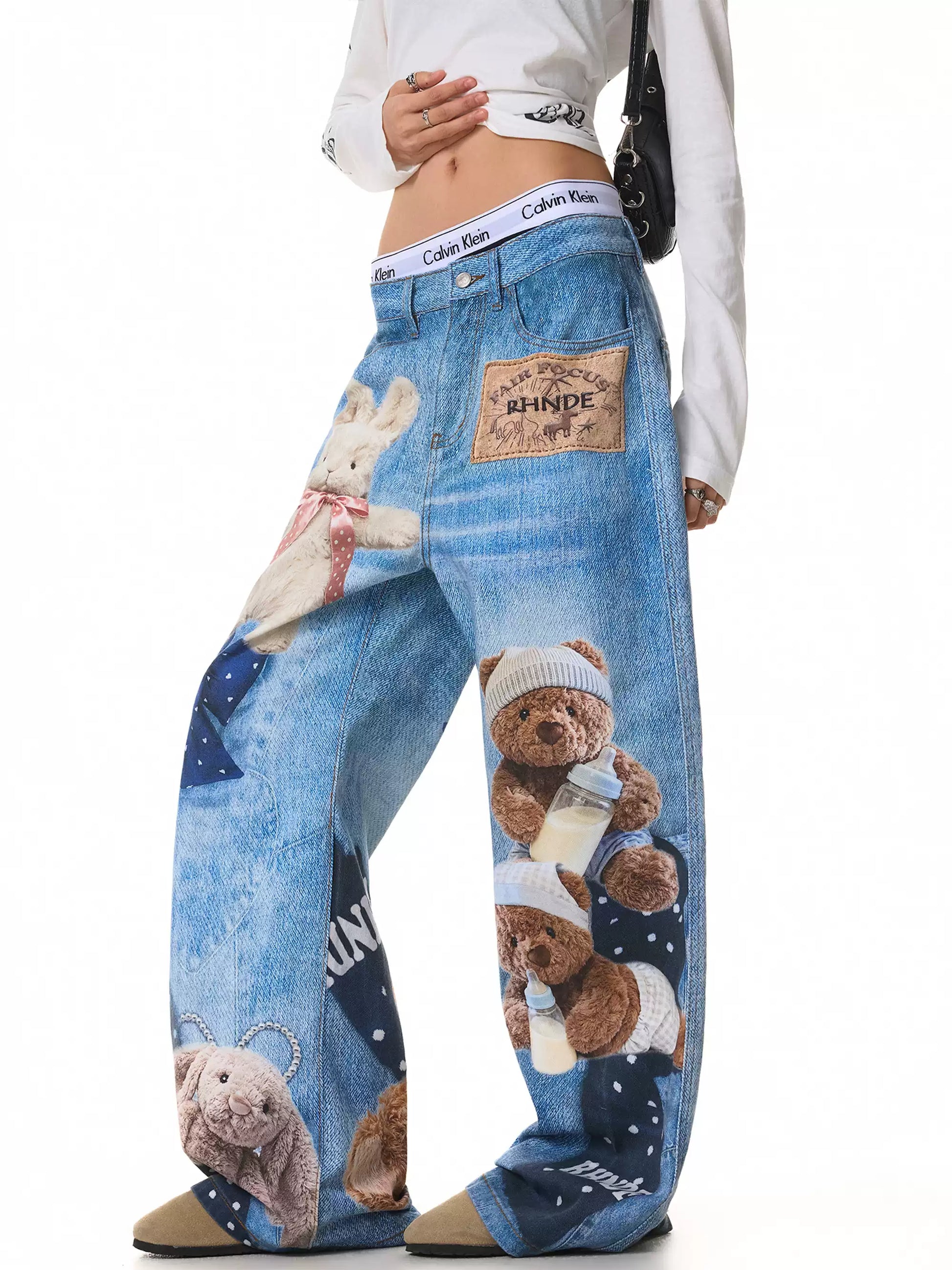 'Fuzzy Friends' Streetstyle Oversized Cute Animals Print Straight-Leg Jeans (Copy) AlielNosirrah