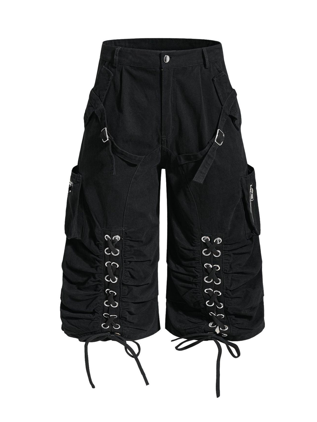 'Hype Tie' High Street Strap Design Wide Leg Cargo Capri Pants