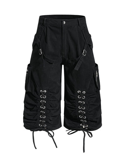 'Hype Tie' High Street Strap Design Wide Leg Cargo Capri Pants