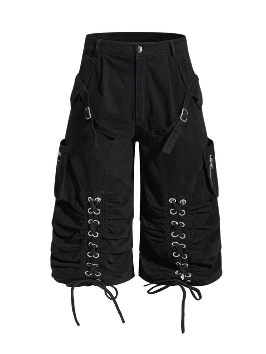 'Hype Tie' High Street Strap Design Wide Leg Cargo Capri Pants