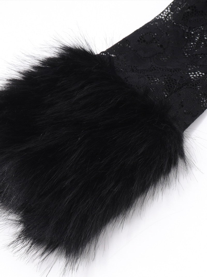 ’Femme Fatale' Lace & Plush Long-Sleeve Top & Mini Skirt 2 Pcs Set AlielNosirrah