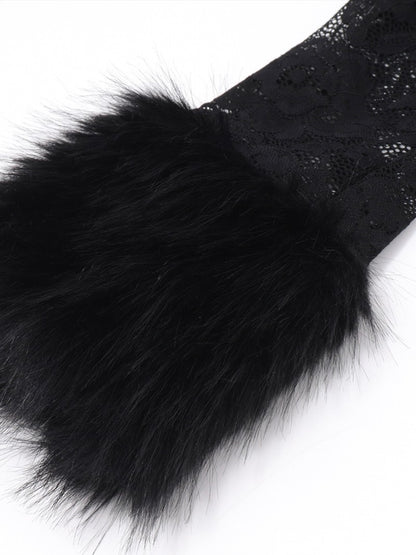 ’Femme Fatale' Lace & Plush Long-Sleeve Top & Mini Skirt 2 Pcs Set AlielNosirrah