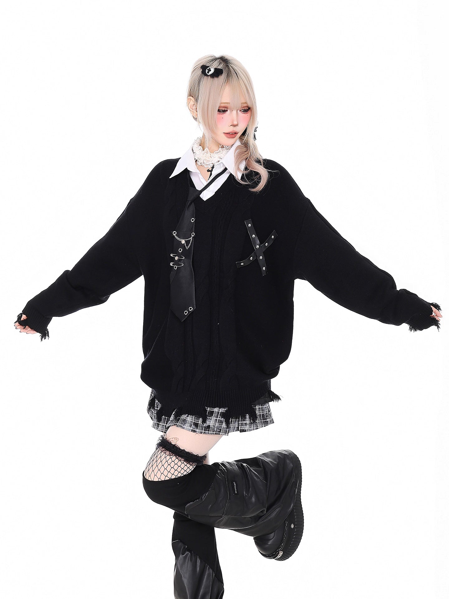 'Campus Crush' Layered-Style Polo Collar Knit Sweater AlielNosirrah