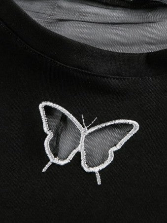 'Summer Butterfly' Backless Butterfly Shoulder Slim Crop T-Shirt AlielNosirrah