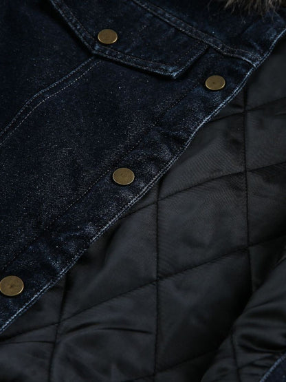 'Blue Haven' Vintage Fur-Collar Cropped Denim Puffer Jacket AlielNosirrah