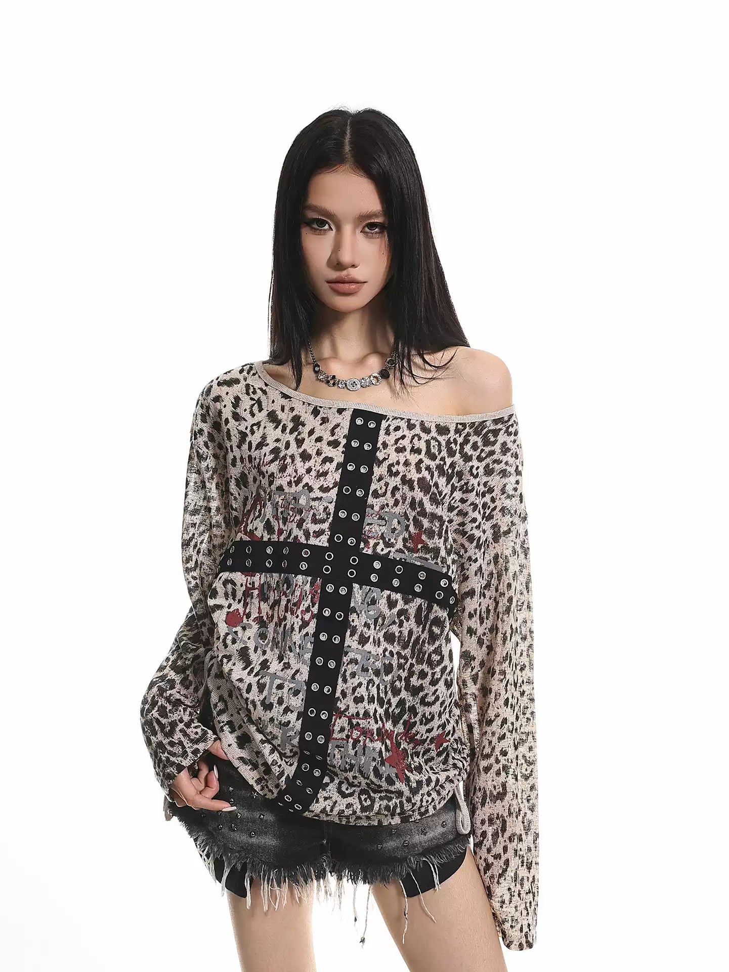 'Golden Claws' Leopard Drawstring Off-Shoulder Long Sleeve (Copy) AlielNosirrah
