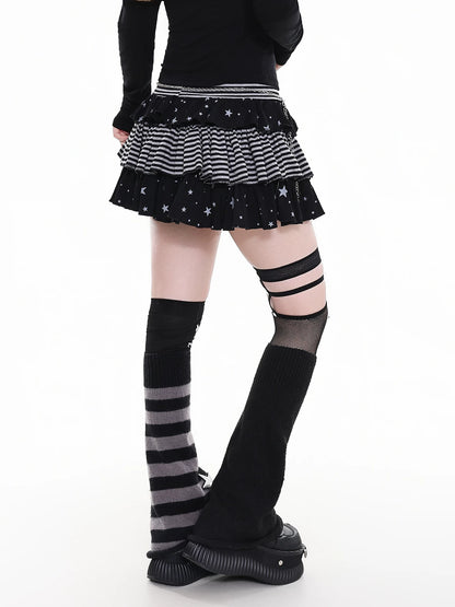 'Star Glow' Y2K Patchwork Striped Star Puffy Skirt AlielNosirrah