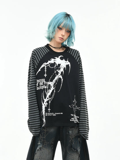 'GothWave' Gothic Striped Color Block Long Sleeve T-Shirt