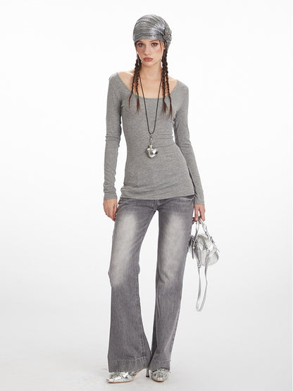 ’Lace Cross' Hot Girl Sexy Autumn Layering Tee Cross Back Lace Slim-Fit Long Sleeve Top AlielNosirrah