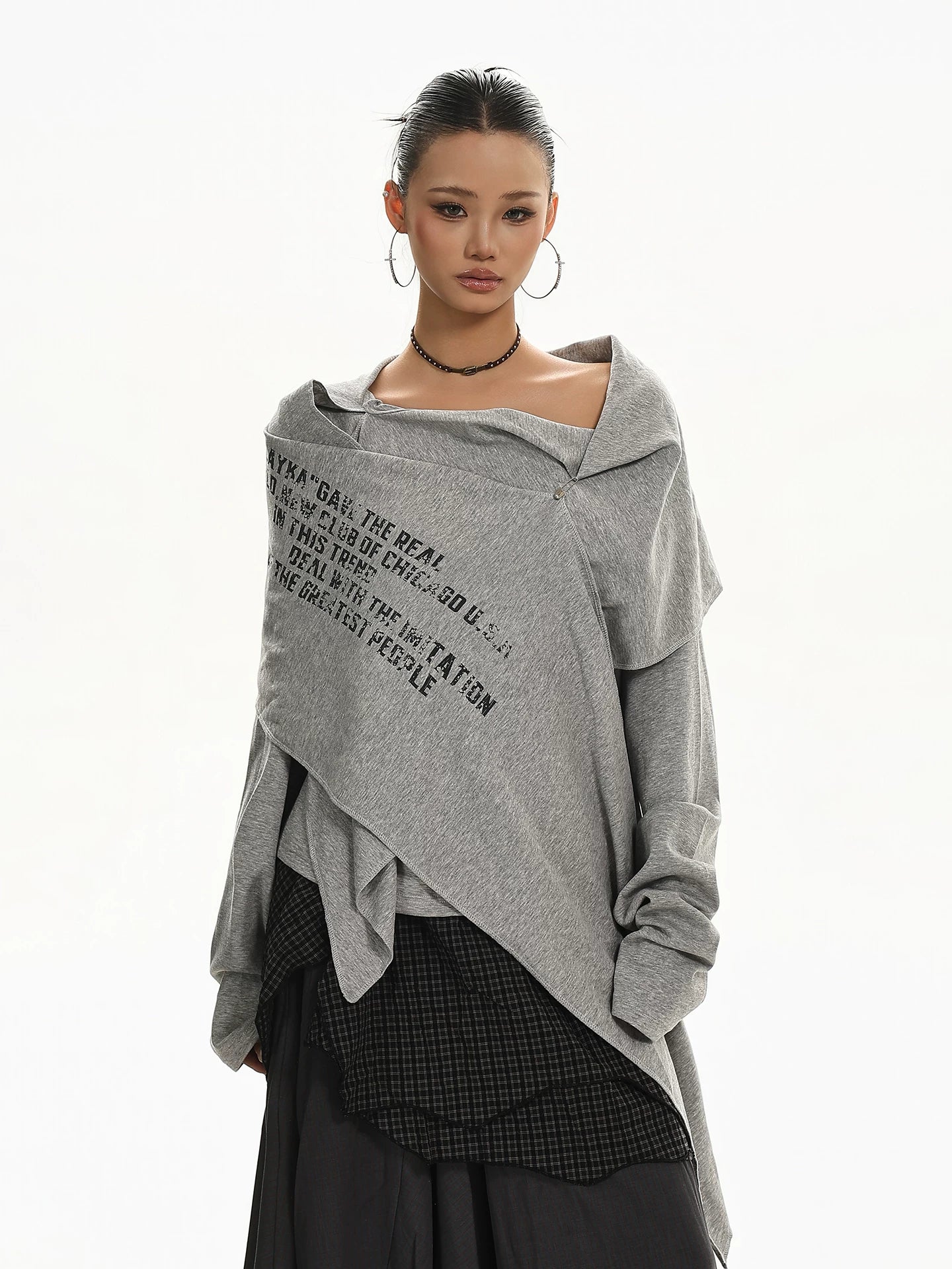 'RetroShift' Vintage Letter Print Irregular Hem Top