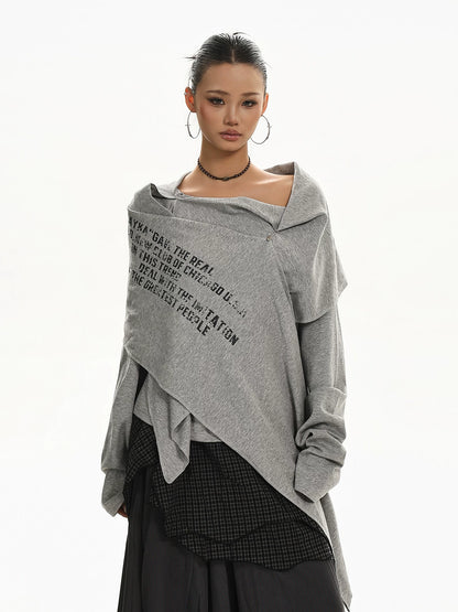 'RetroShift' Vintage Letter Print Irregular Hem Top
