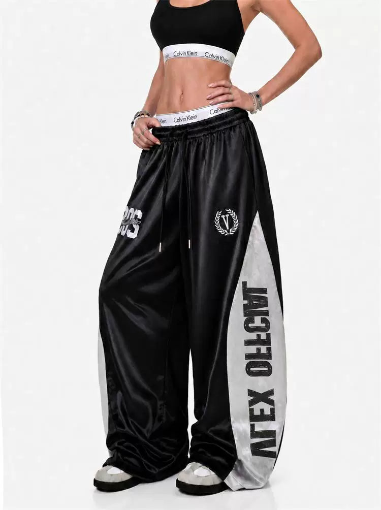 'Blockline' Contrast Panel Letter Graphic Baggy Pants