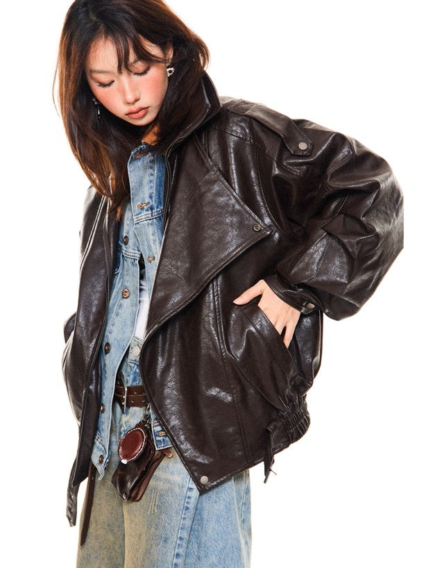 'Night Rider' Vintage-Style PU Leather Moto Leather Jacket AlielNosirrah