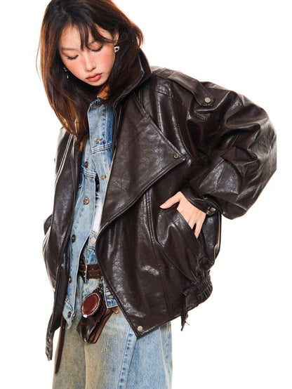 'Night Rider' Vintage-Style PU Leather Moto Leather Jacket AlielNosirrah