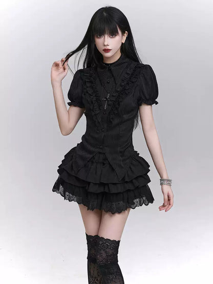 'Spirit Doll' Gothic Black Puff Sleeve Blouse AlielNosirrah