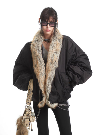 'Nightfall' Fur-Lined Black Aviator Puffer Jacket AlielNosirrah