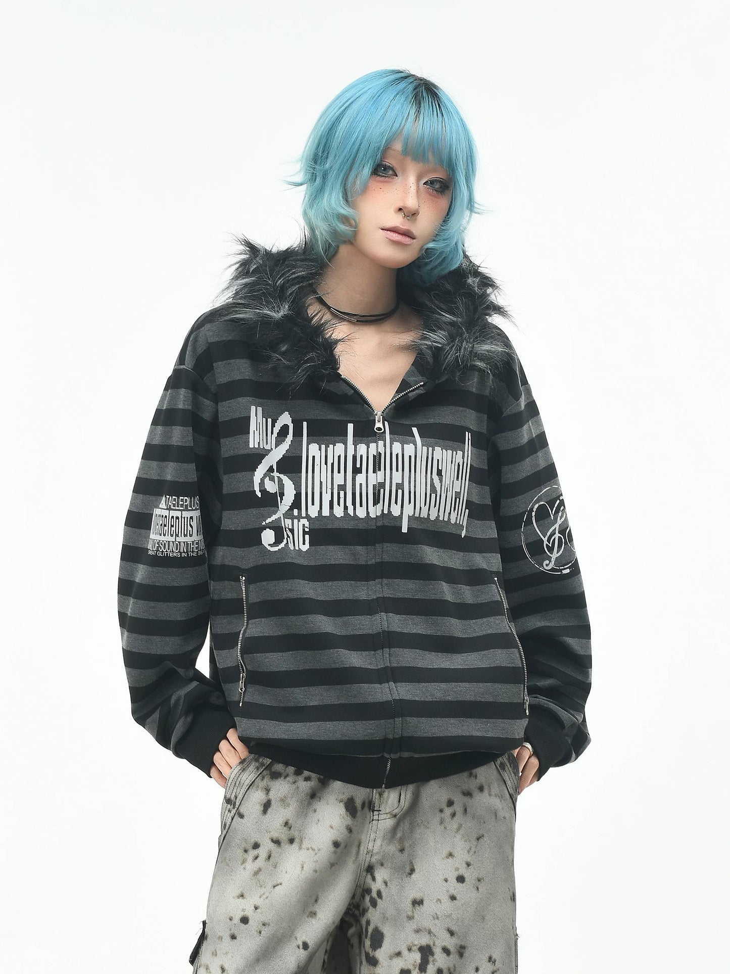'RiotVibe' Rebellious Streetwear Striped Hoodie