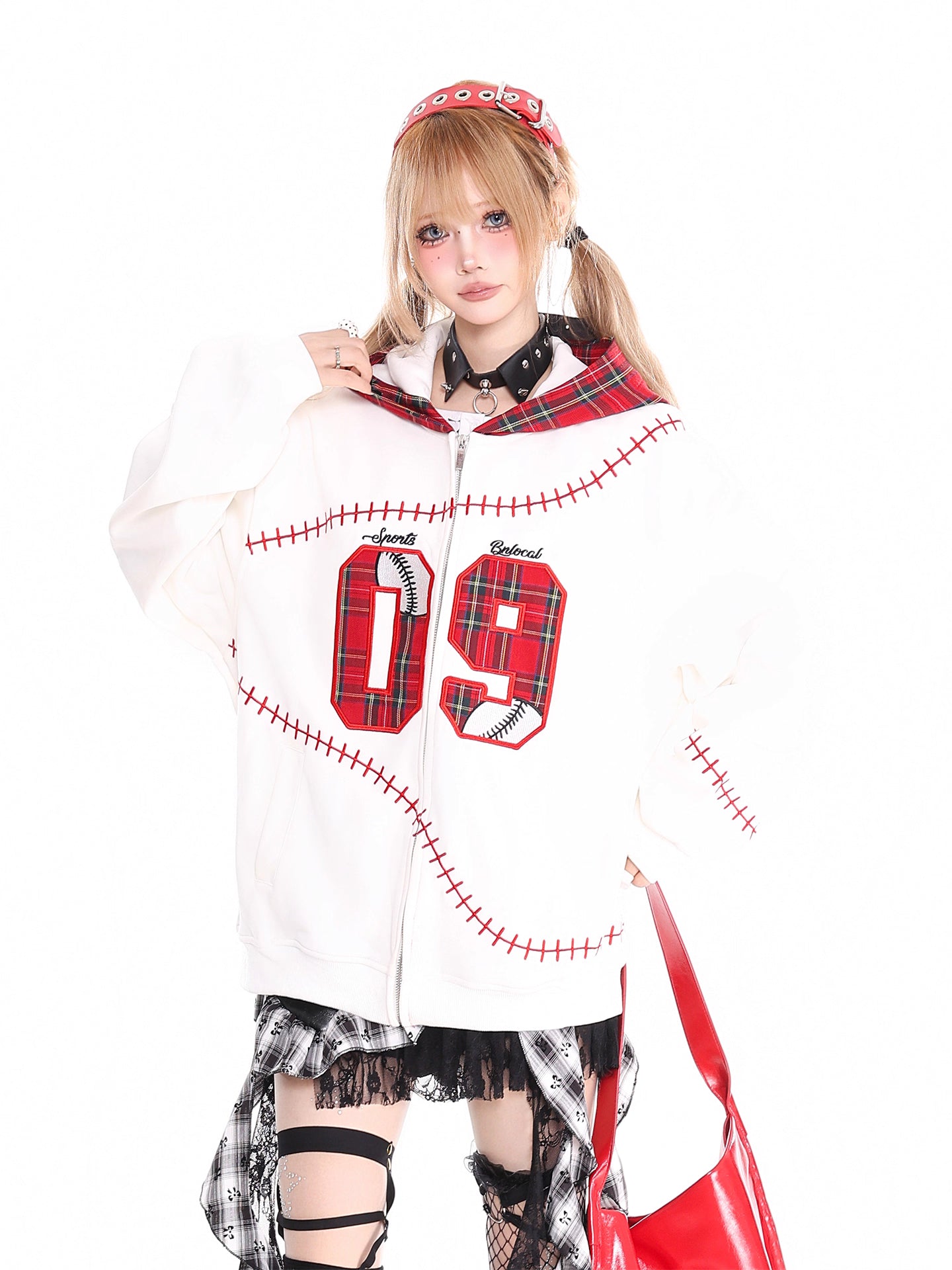 'Slam Dunk' Vintage Y2K Red Plaid Colorblock Hoodie (Copy) AlielNosirrah
