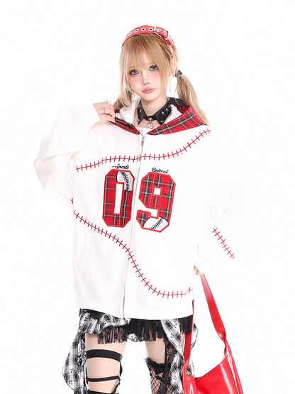 'Slam Dunk' Vintage Y2K Red Plaid Colorblock Hoodie (Copy) AlielNosirrah