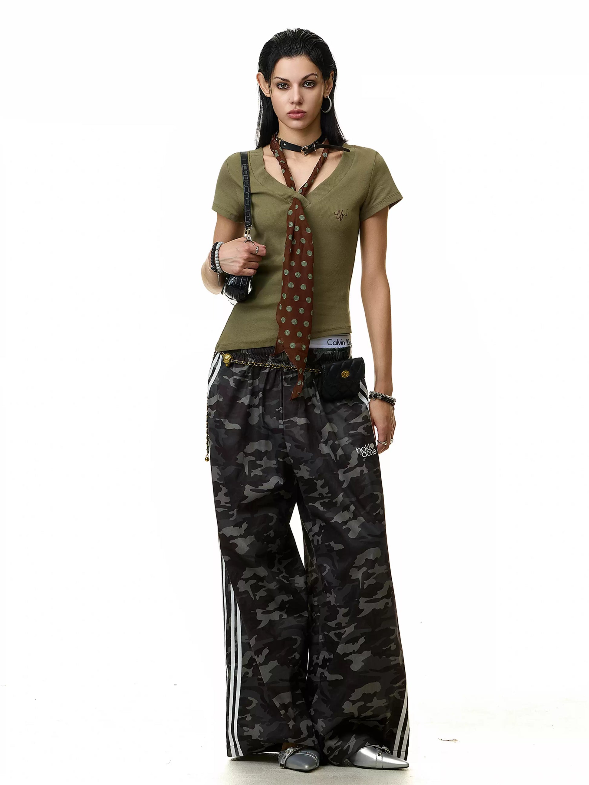 'Old Cinema' Vintage Polka Dot Scarf Asymmetrical T-Shirt (Copy) AlielNosirrah