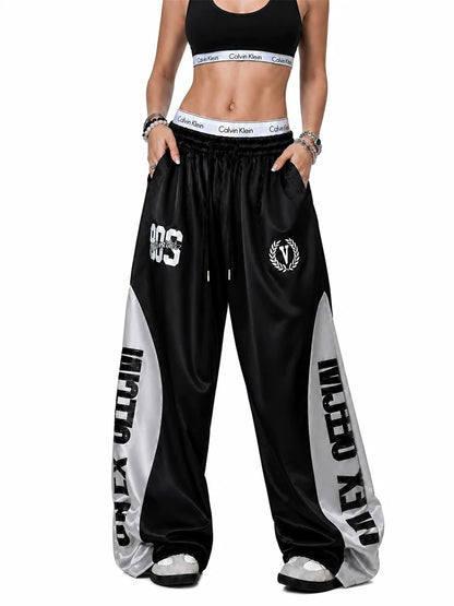 'Blockline' Contrast Panel Letter Graphic Baggy Pants