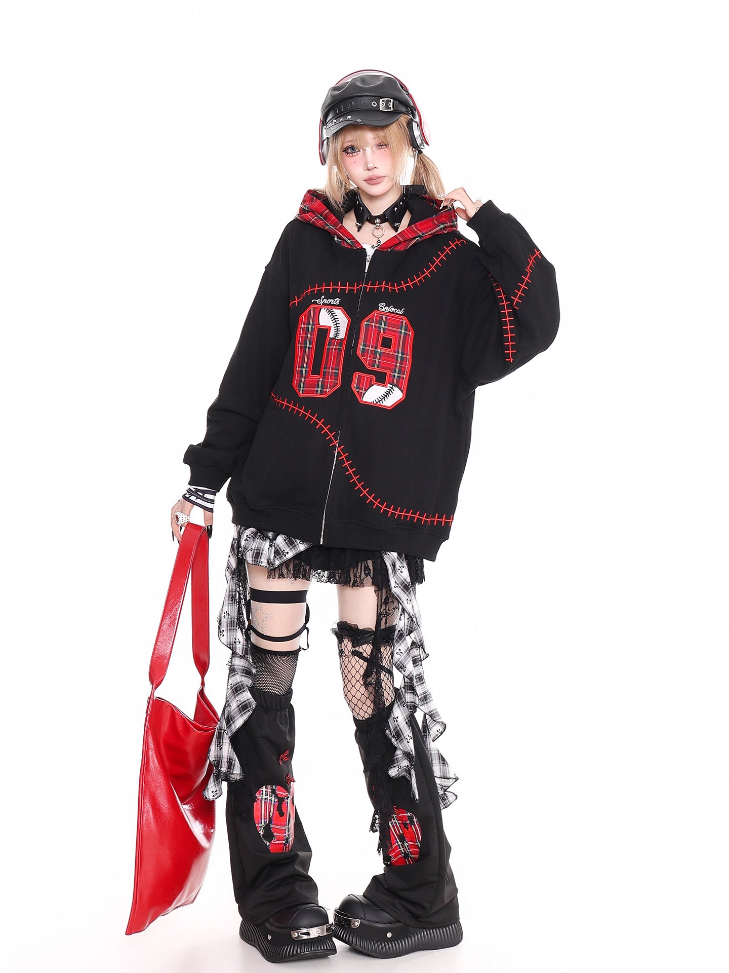 'Slam Dunk' Vintage Y2K Red Plaid Colorblock Hoodie (Copy) AlielNosirrah