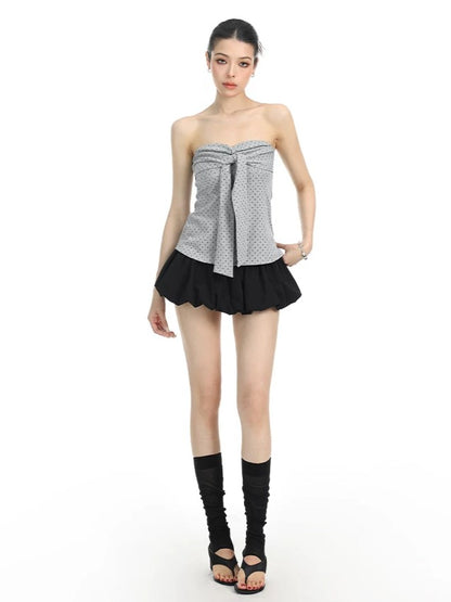 'Polka Babe' Allover Polka Dot Lace-Up Bow Bandeau Top AlielNosirrah