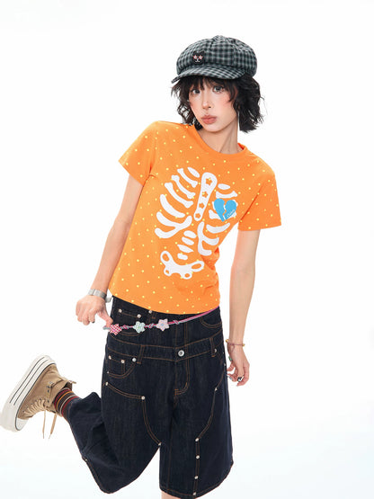 'Dopamine Skull' Skull Polka Dot Short Sleeve T-Shirt AlielNosirrah