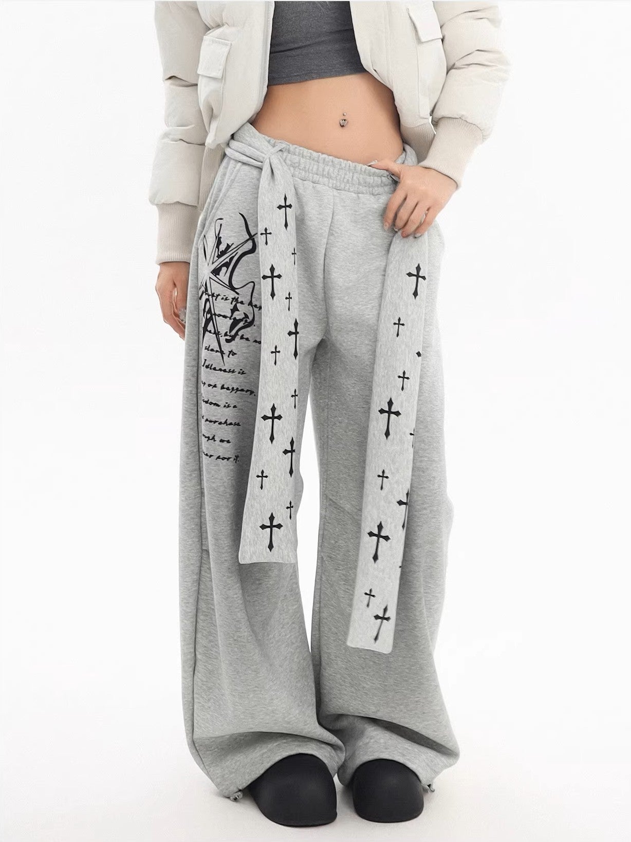 'Crosswalk' Street-Style Cross Print Casual Fleece Pants AlielNosirrah