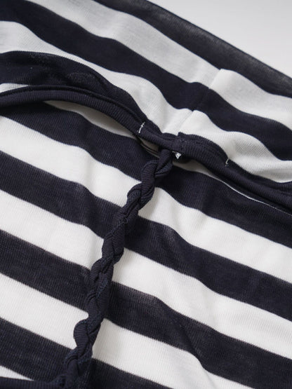 ’Stripes & Spice' Vintage Black & White Halter Off-Shoulder Striped Long Sleeve Top (Copy) AlielNosirrah