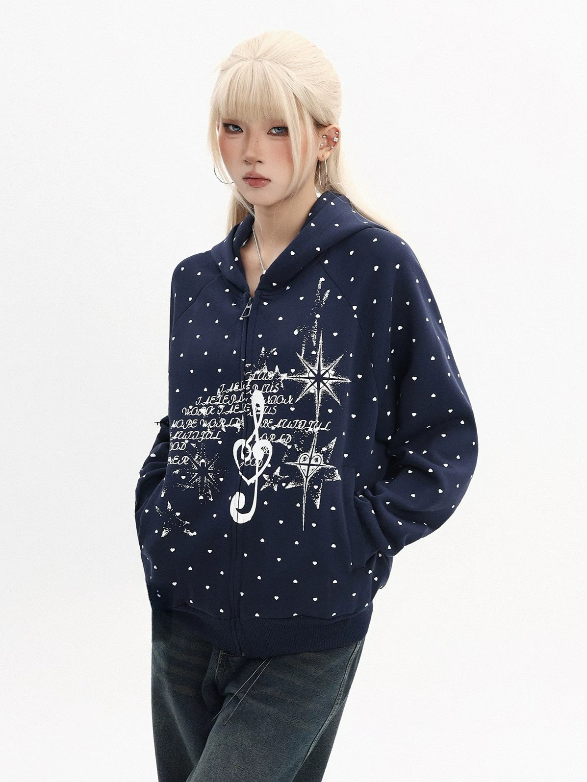 'Dot Revival' Vintage Polka Dot Hooded Sweatshirt Jacket AlielNosirrah