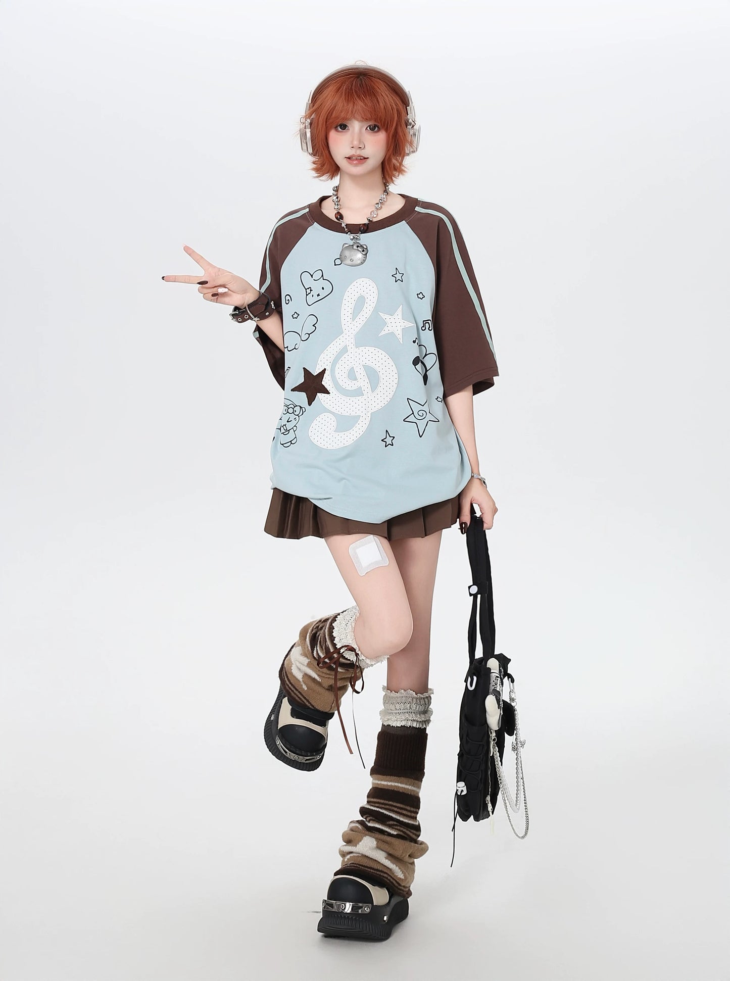 'Bubble Note' Y2K Embroidered Music Note Loose T-Shirt (Copy) AlielNosirrah