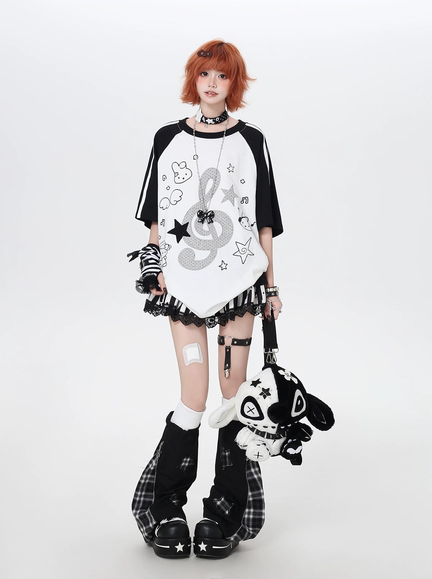 'Bubble Note' Y2K Embroidered Music Note Loose T-Shirt (Copy) AlielNosirrah