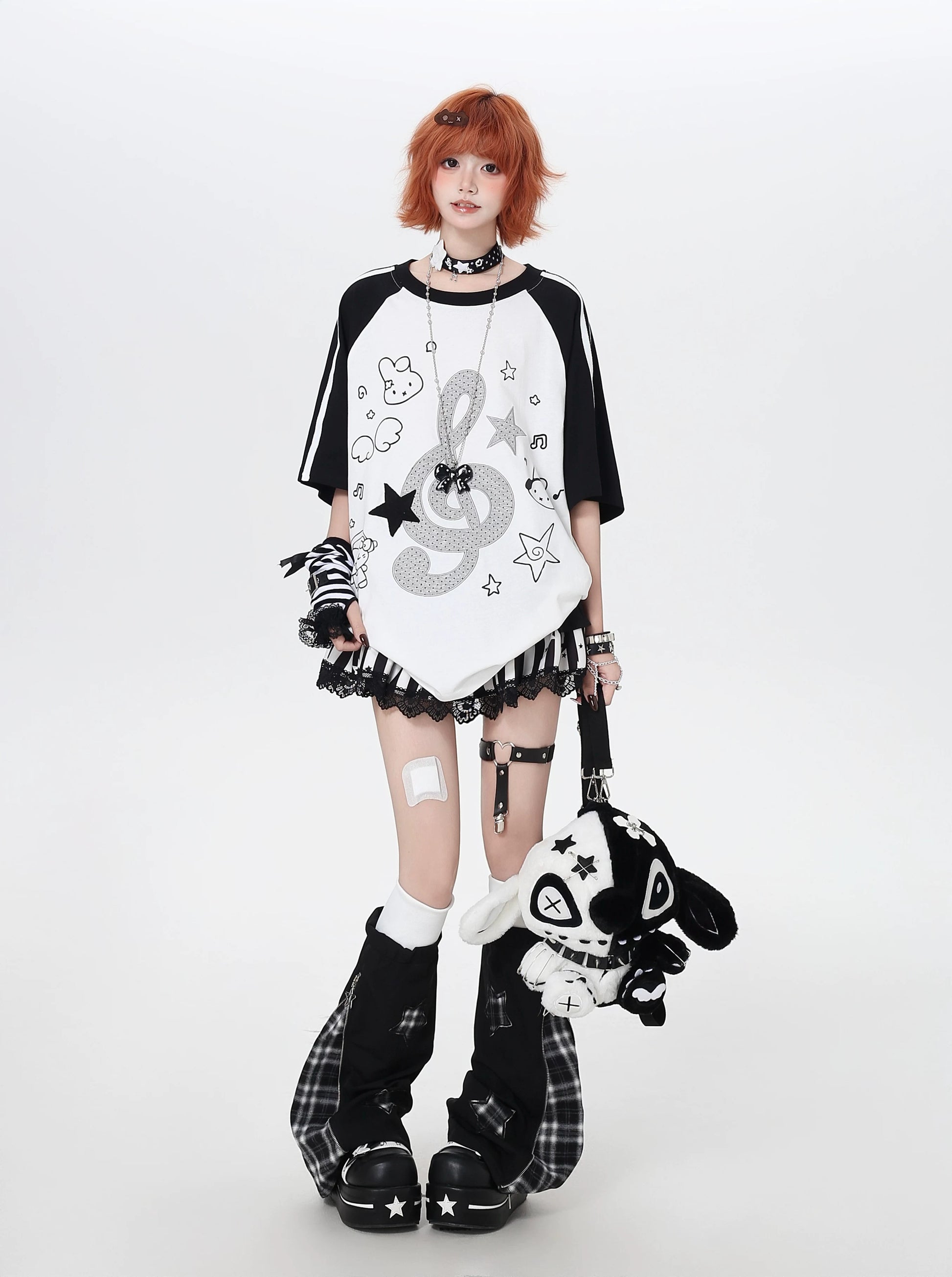 'Bubble Note' Y2K Embroidered Music Note Loose T-Shirt (Copy) AlielNosirrah