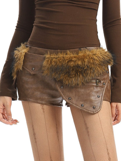 'Sassy Ride' Y2k Lace Up Fur Belt Mini Skirt (Copy) AlielNosirrah