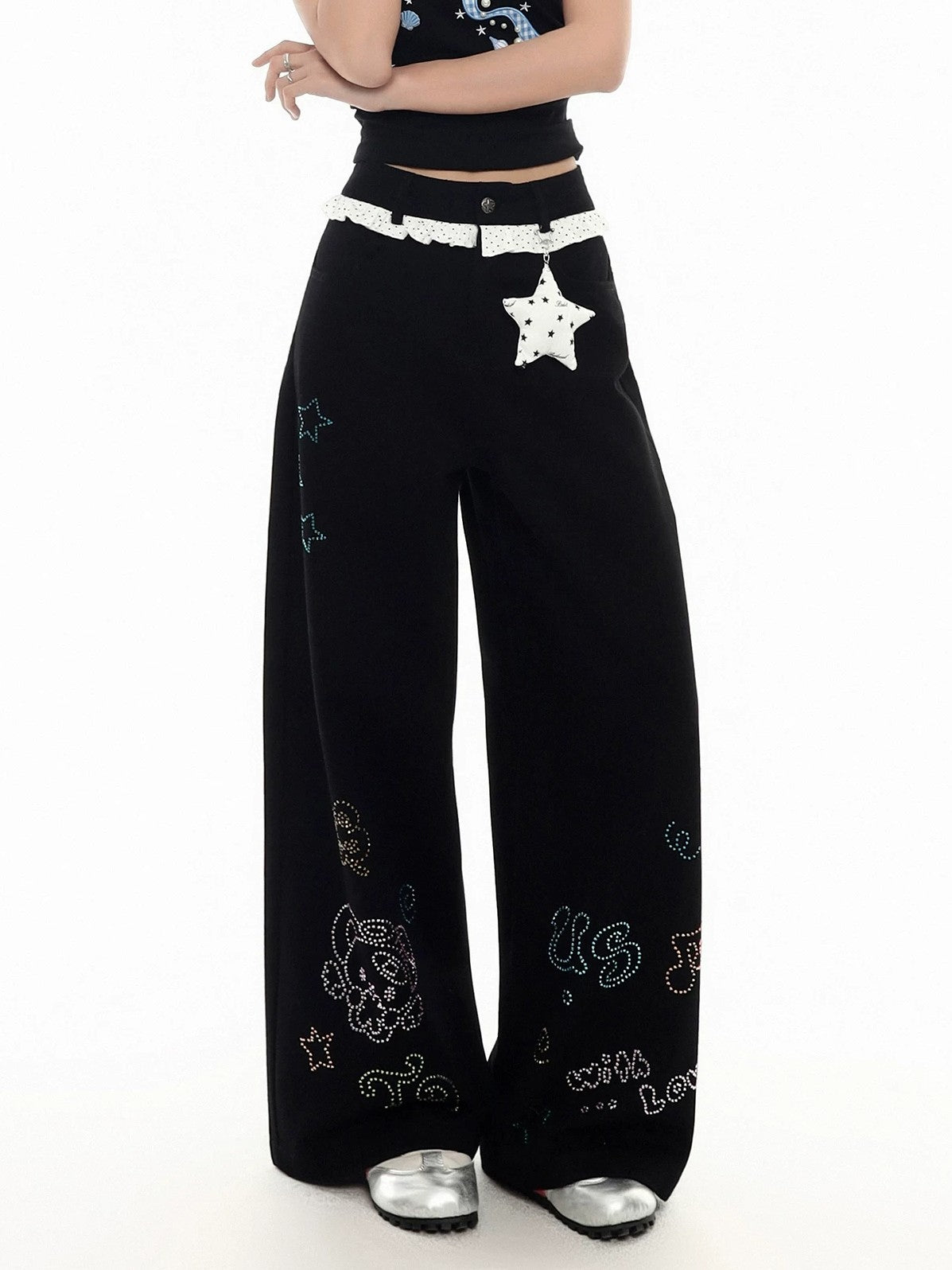 'Star Bloom' Streetstyle Oversized Rhinestone Star Charm Jeans AlielNosirrah