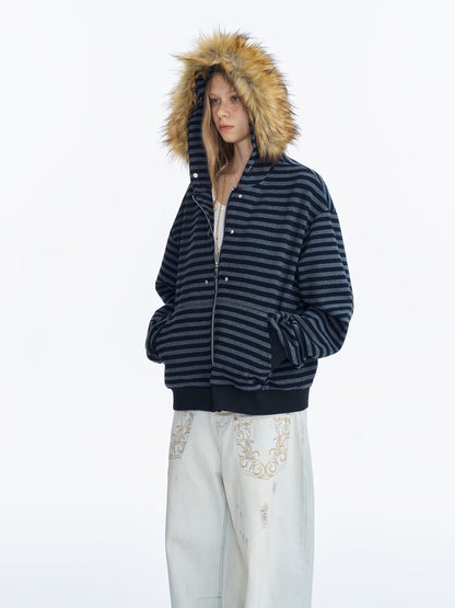 'Retro Rush’ Vintage Striped Zip-Up Hoodie Cardigan AlielNosirrah