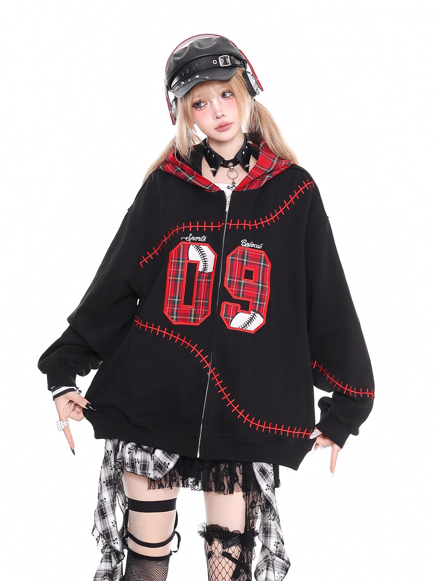 'Slam Dunk' Vintage Y2K Red Plaid Colorblock Hoodie (Copy) AlielNosirrah