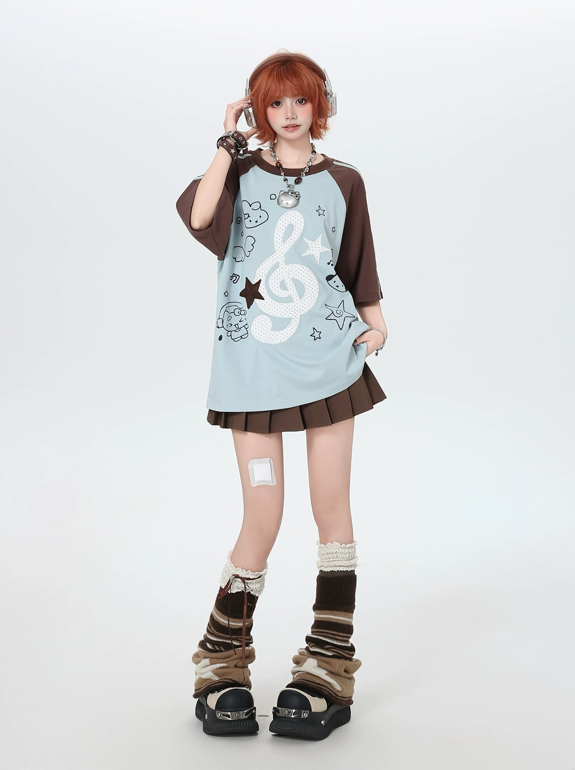 'Bubble Note' Y2K Embroidered Music Note Loose T-Shirt (Copy) AlielNosirrah