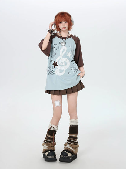 'Bubble Note' Y2K Embroidered Music Note Loose T-Shirt (Copy) AlielNosirrah