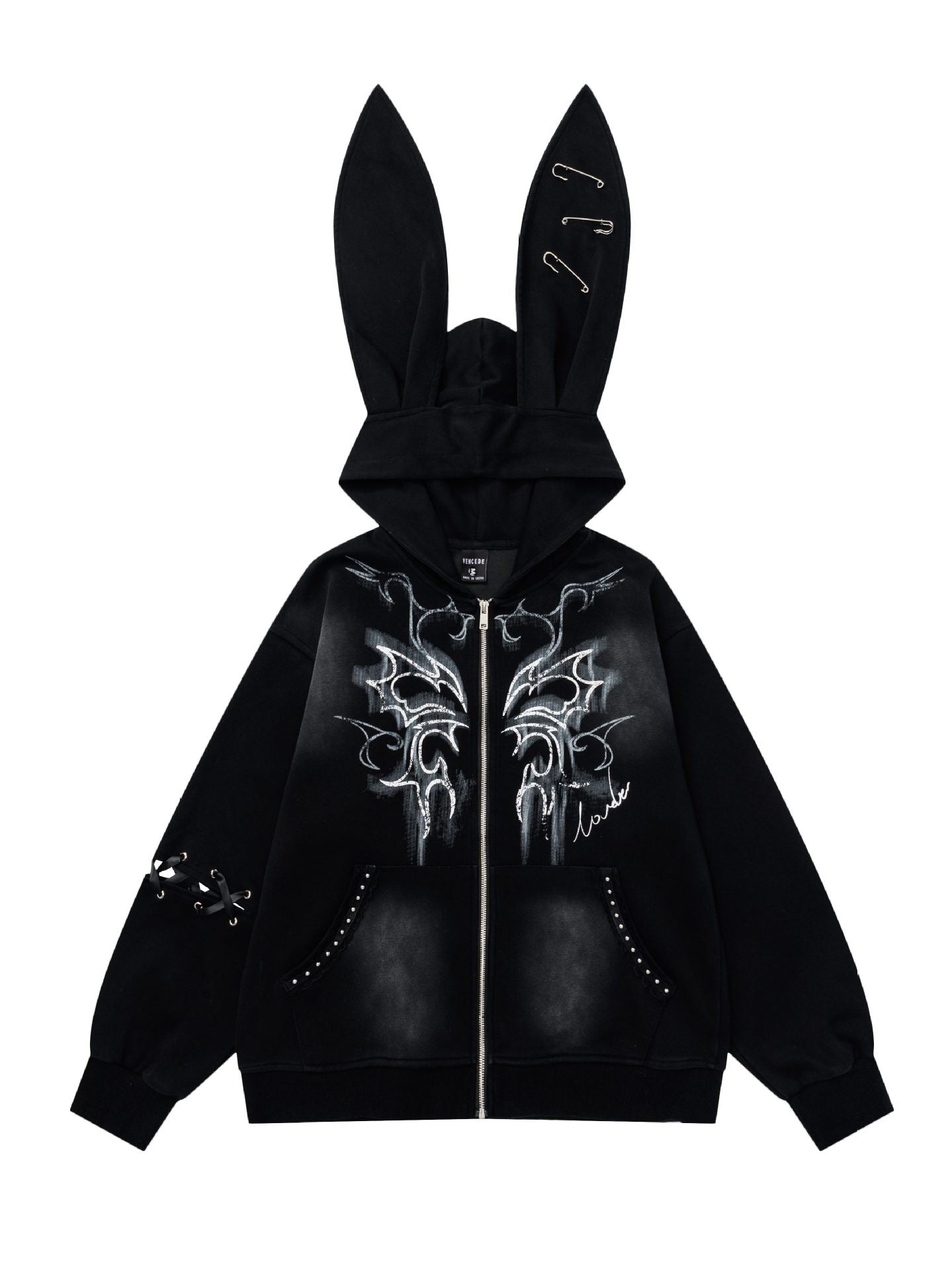 'Pin-Up Bunny' Retro Babe Bunny-Ear Zipped Oversized  Hoodie (Copy) AlielNosirrah