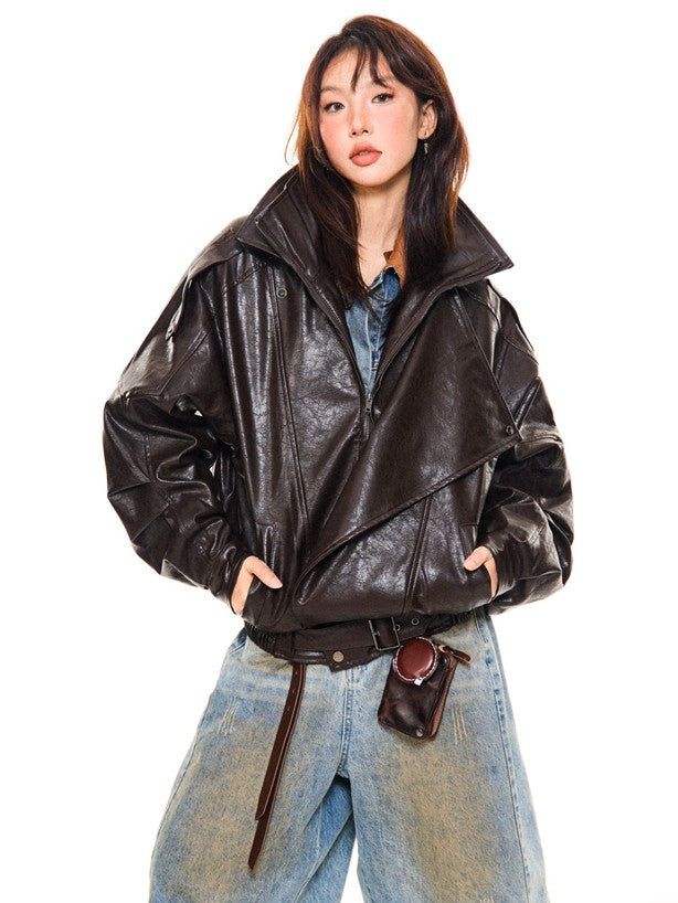 'Night Rider' Vintage-Style PU Leather Moto Leather Jacket AlielNosirrah