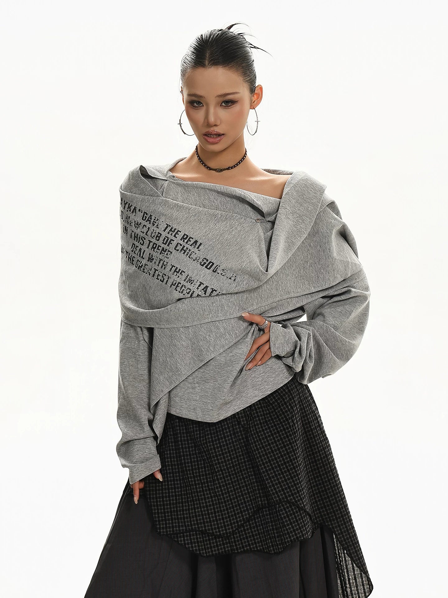 'RetroShift' Vintage Letter Print Irregular Hem Top