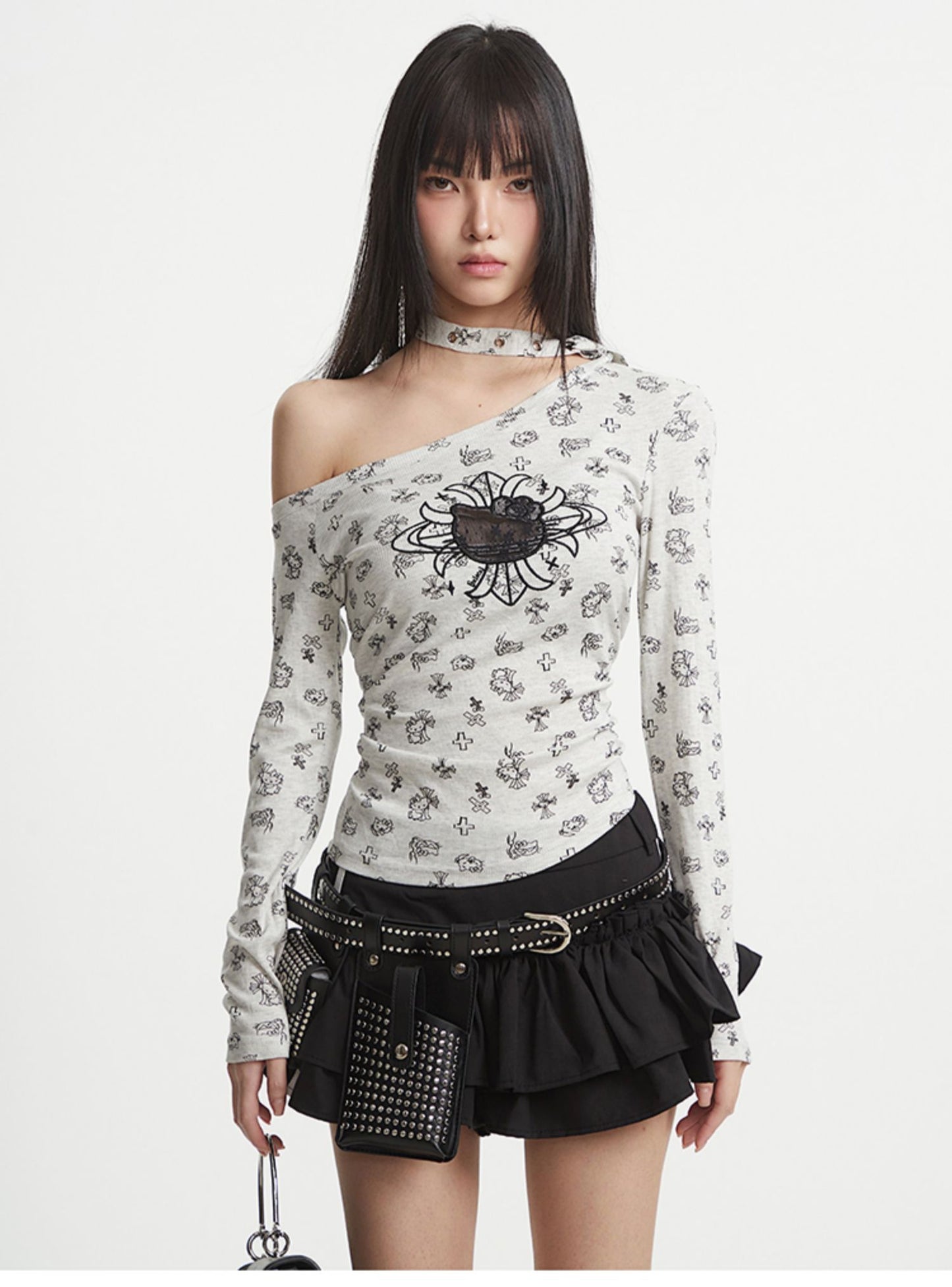 'Meow Babe' Y2K Off-Shoulder Embroidered Long Sleeve Tee (Copy) AlielNosirrah