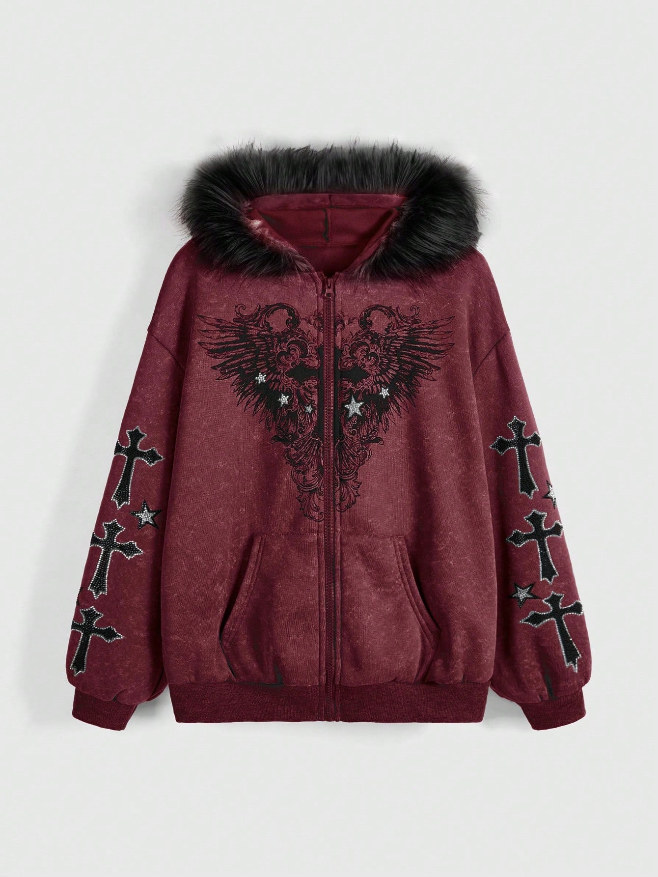 'Snow Angel' Detachable Fur Collar Leopard Print Zip-Up Hoodie (Copy) AlielNosirrah