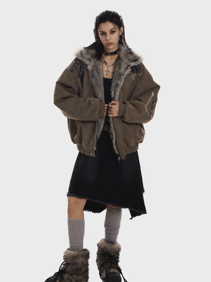 'Frosted Faith' Cross Print Fleece-Lined Thick Jacket AlielNosirrah