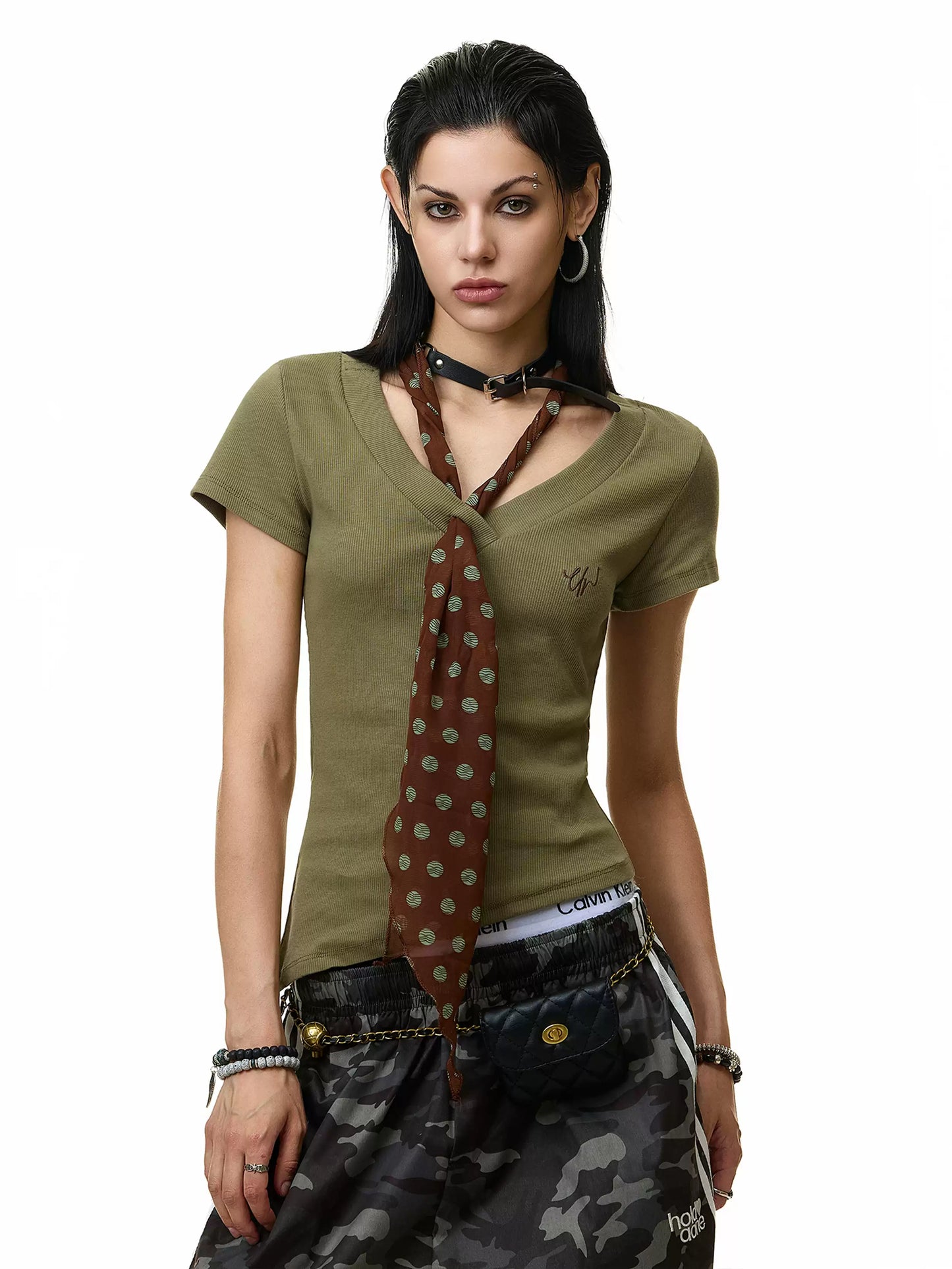 'Old Cinema' Vintage Polka Dot Scarf Asymmetrical T-Shirt (Copy) AlielNosirrah