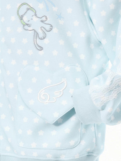 'Kitty Star' Allover Cat Star Pattern Hoodie AlielNosirrah