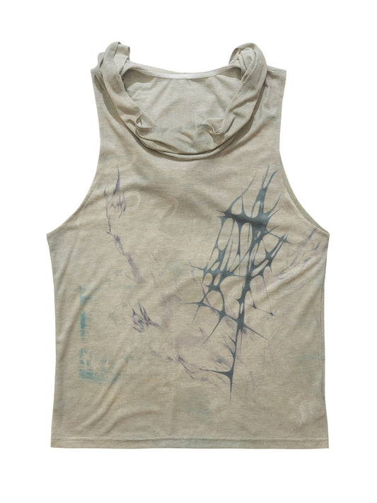 ’Shadow Drift' Subculture Hot GirlStreetwear Draped Neck Hooded Loose Sleeveless Tank Top AlielNosirrah